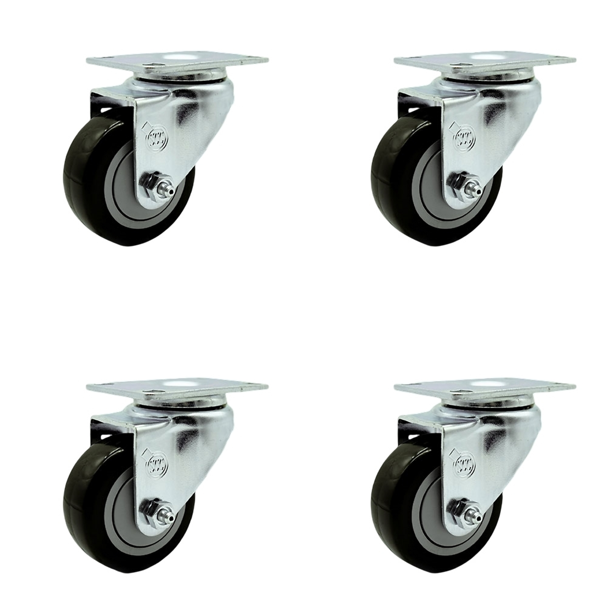 Service Caster, 3.5in. x 1 1/4in. Plate Casters, Wheel Diameter 3.5 in, Caster Type Swivel, Package (qty.) 4, Model# SCC-20S3514-PPUB-BLK-TP2-4